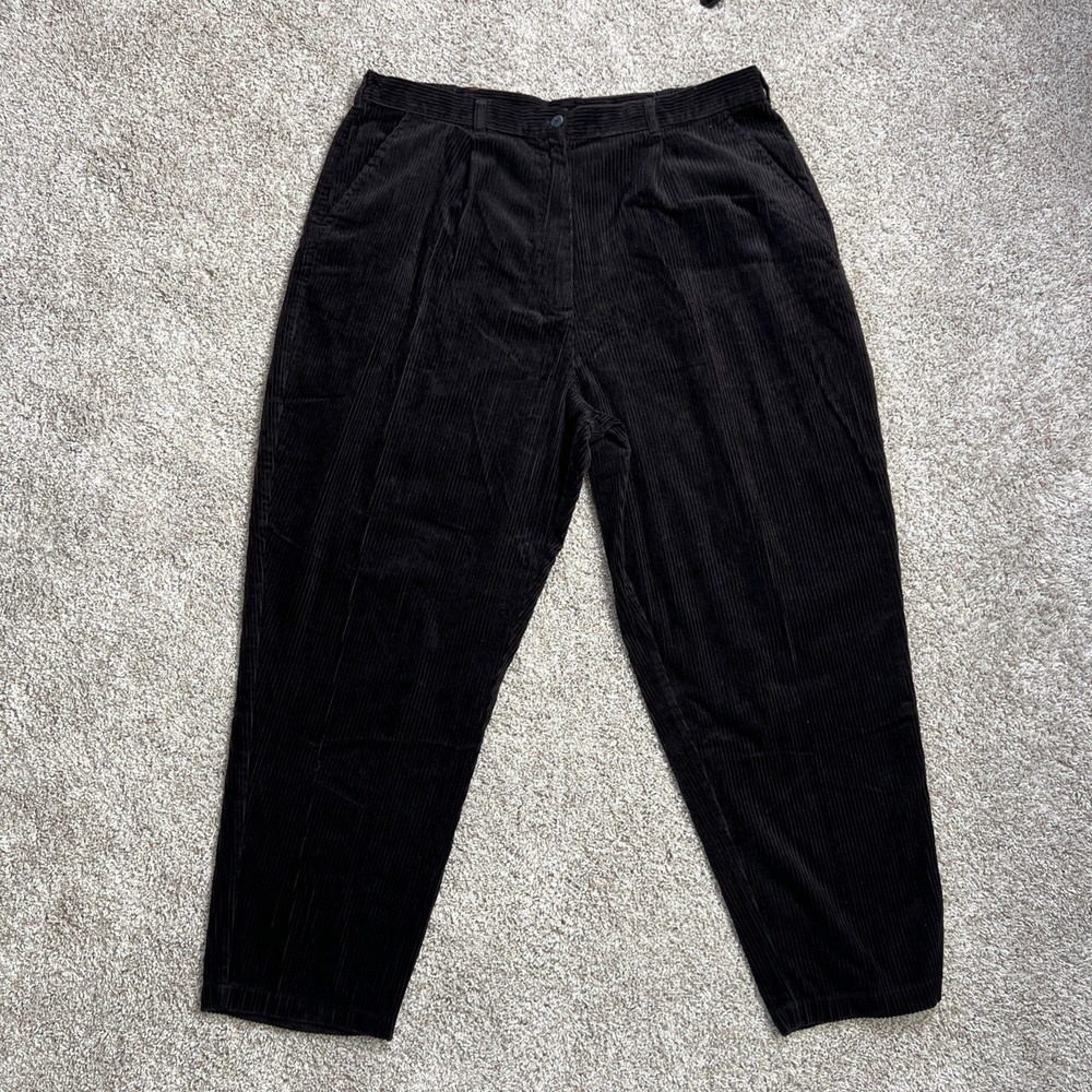 Dress Barn Corduroy Pants Women 22/24W Black Wide Wale Stretch Cotton Trousers